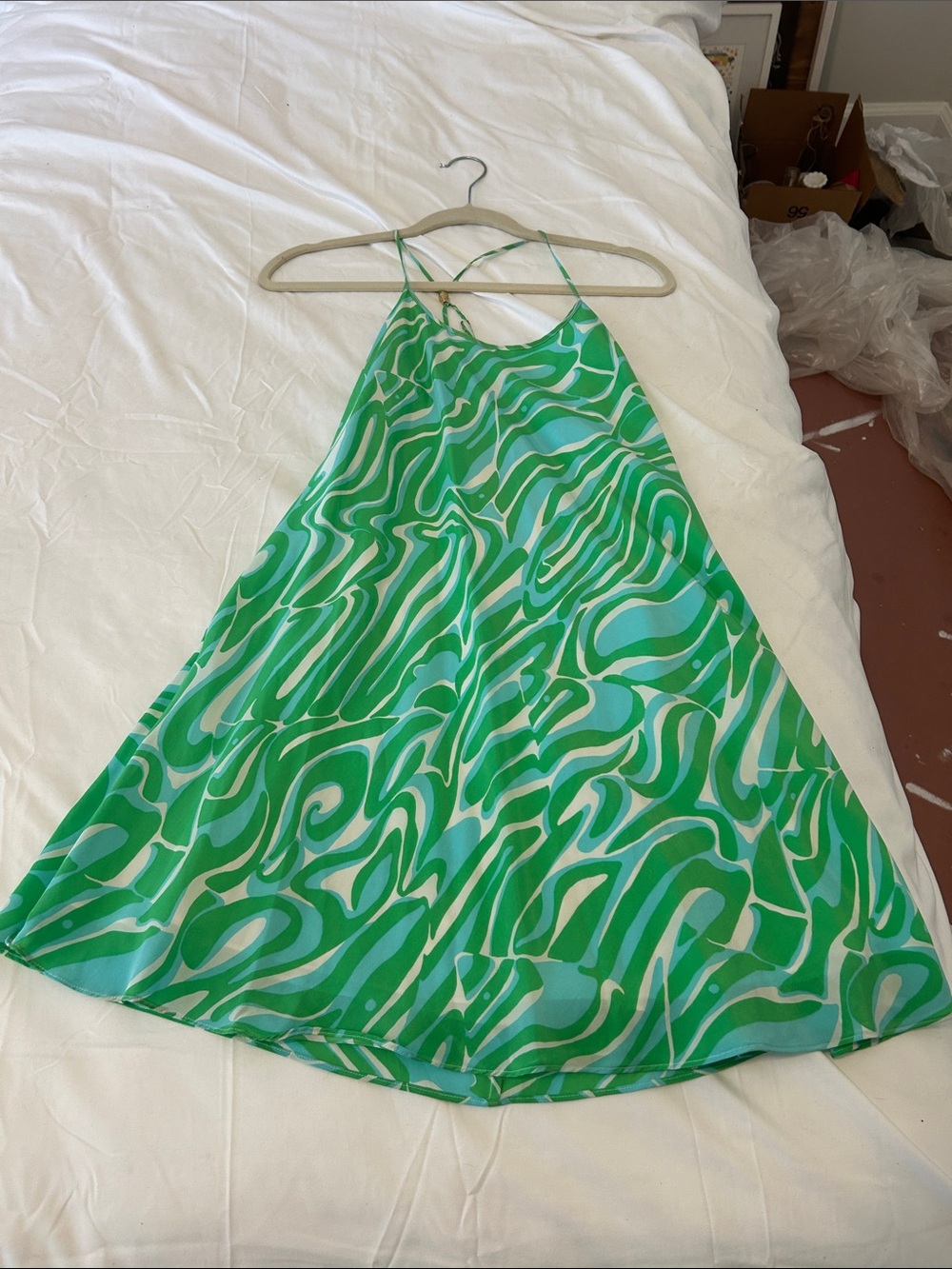 Green & Aqua Swirl Halter Dress